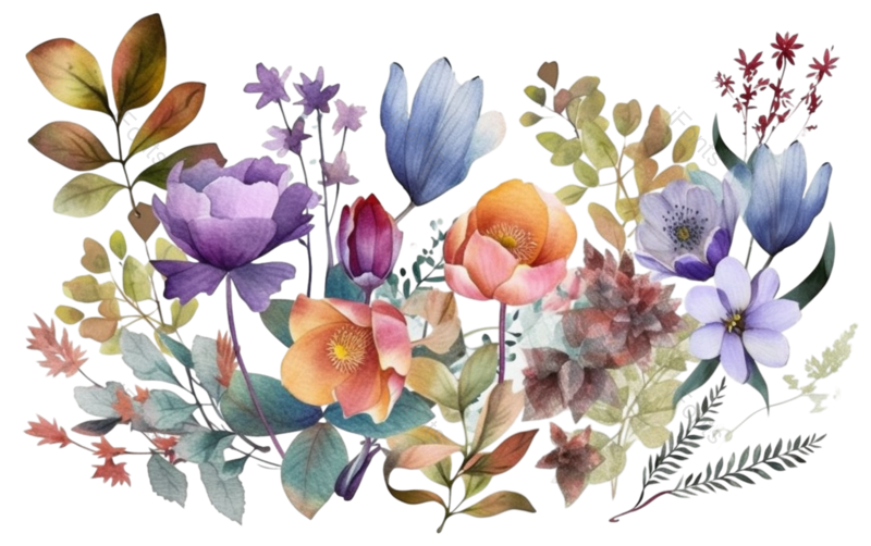 叶子图片,传统图案元素,花朵PNG,手绘花朵免抠素材